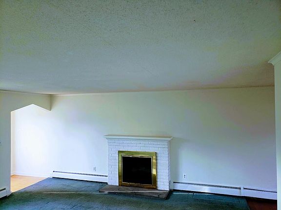 The living room has a working fireplace.