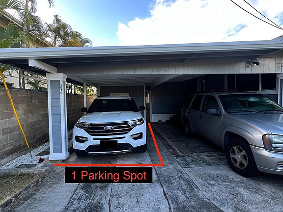 One parking spot available. The other spot is for the main unit.