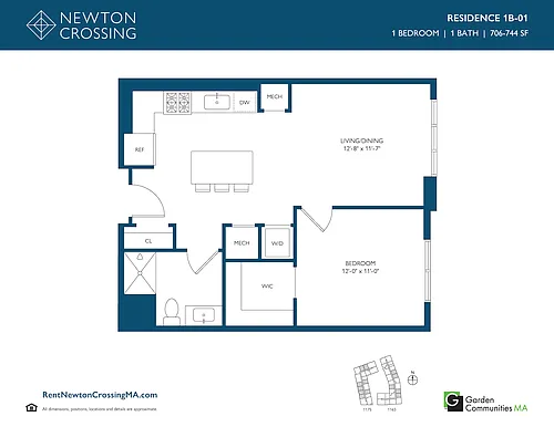 Floor plan One Bedroom Apartment 1B-01