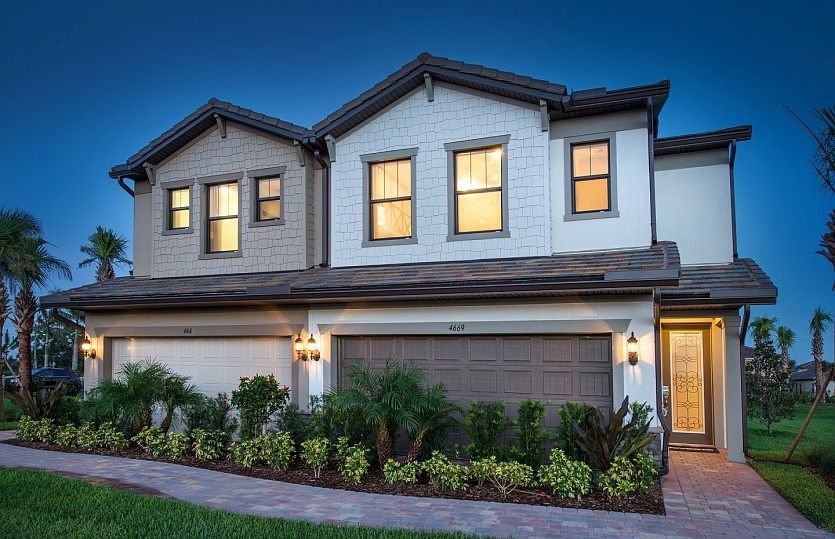 The Adirondack, a two-story townhome with a 2 car garage, shown as the model at The Fields.