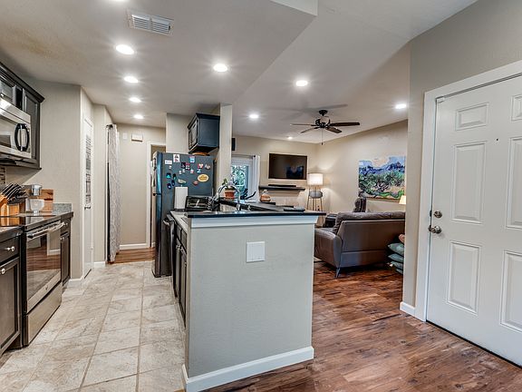 View of kitchen from dining area