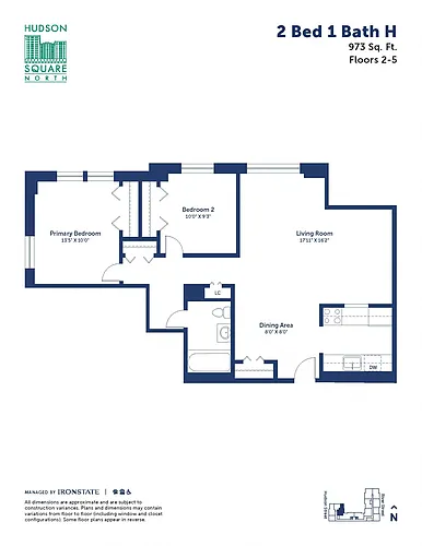 Floor plan 2 Bed 1 Bath H