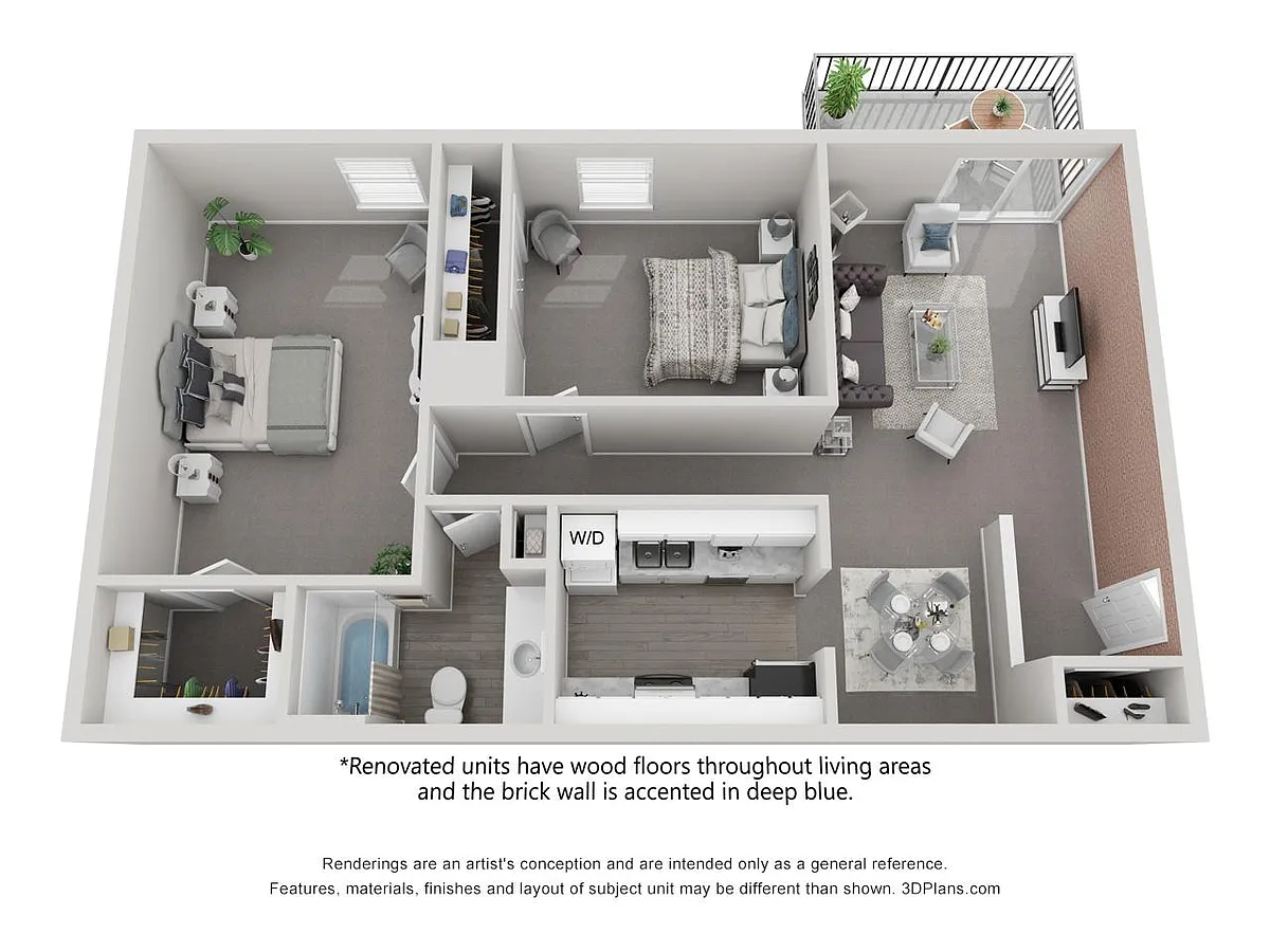 Floor plan 2 bedrooms + 1 bathroom