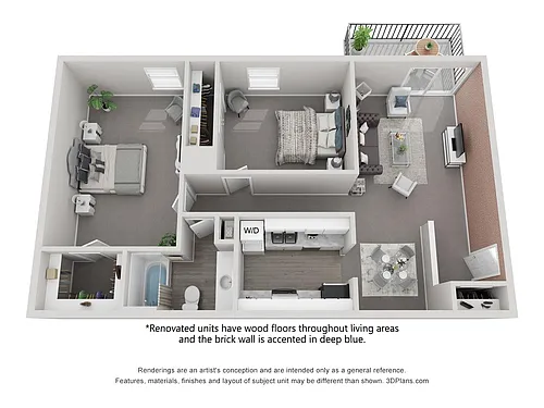 Floor plan 2 bedrooms + 1 bathroom