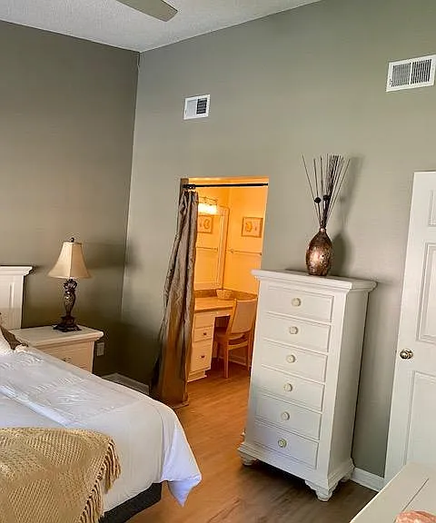 View from Master Bedroom facing vanity area and large walk-in closet.