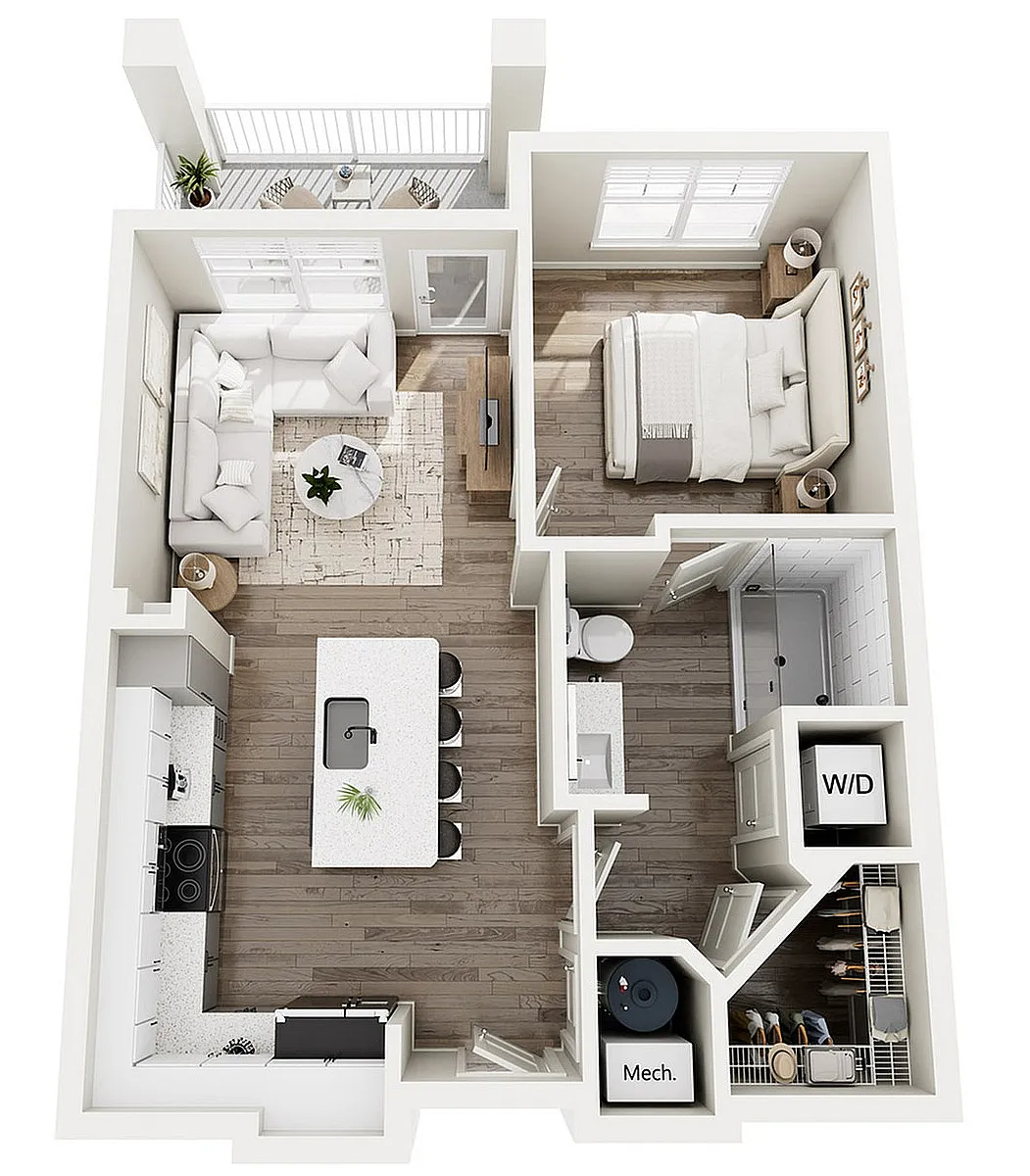 Floor plan A1-Rhine 1B/1B 641sf