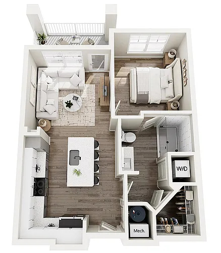Floor plan A1-Rhine 1B/1B 641sf