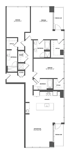 Floor plan 3 Bed/3 Bath PH-PH4