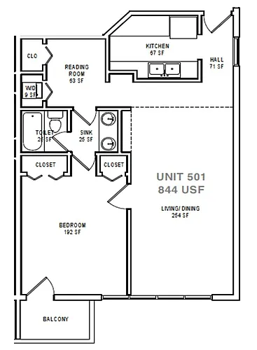 Floor plan A4 One Bedroom / One Bath
