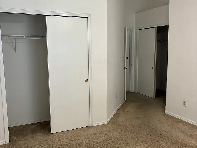 Master bedroom: showing two closets and door to the hallway