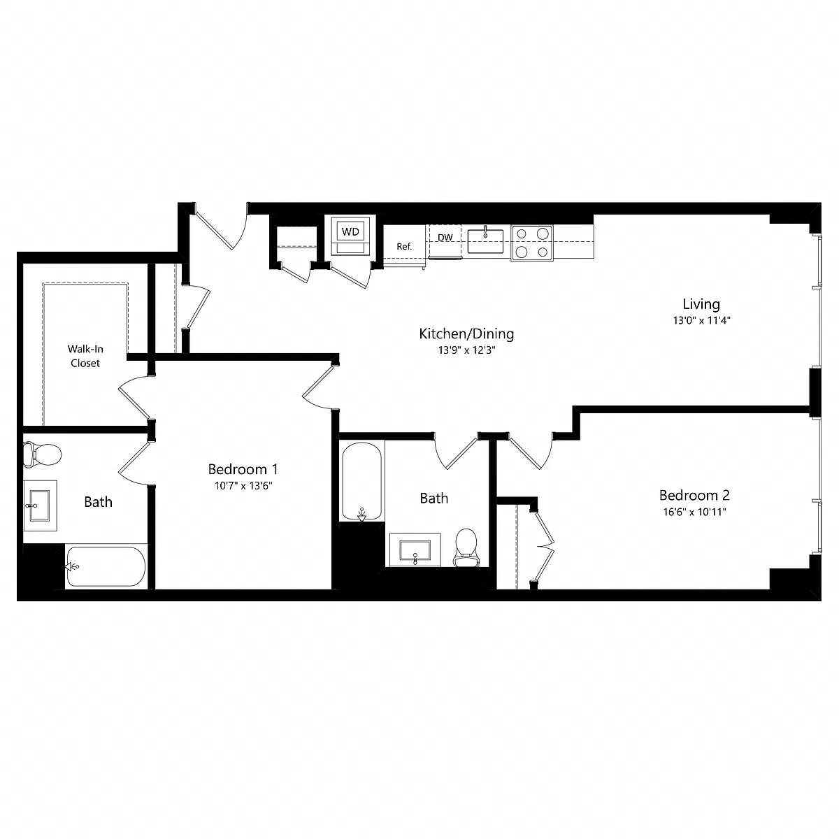 Floor plan 2 Bedroom - 2 Bath | B01a