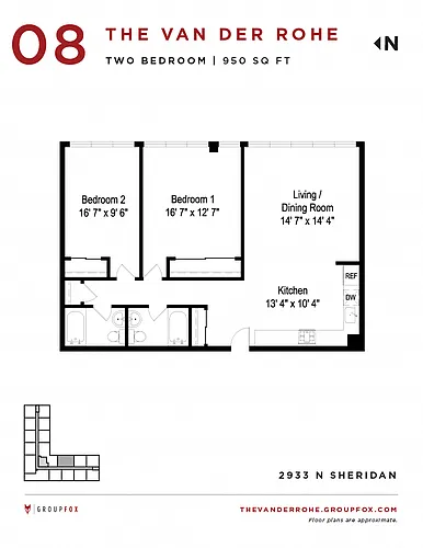 Floor plan Two Bedrooms and Two Bathrooms