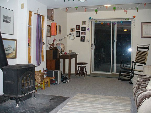 Rec room with wood stove