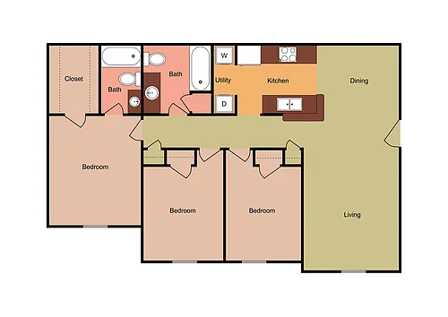 Floor plan 3 Bedroom 2 Bathroom