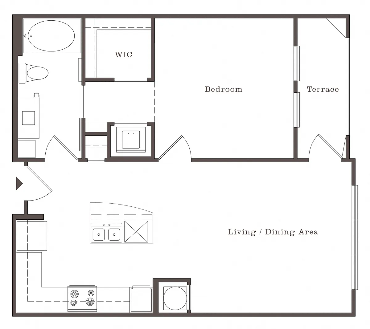 Floor plan HG - 1BR 1BA (700 SF)