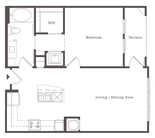 Floor plan HG - 1BR 1BA (700 SF)