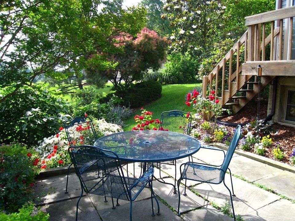 Patio next to pond