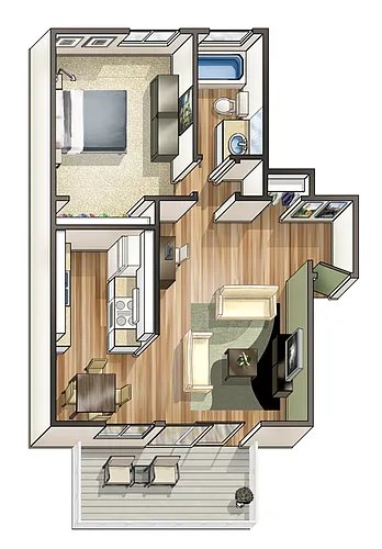 Floor plan 1x1b - Coral