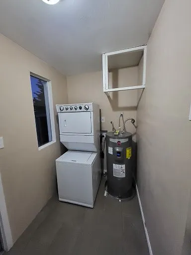 Laundry room, washer dryer is now front load stackable.