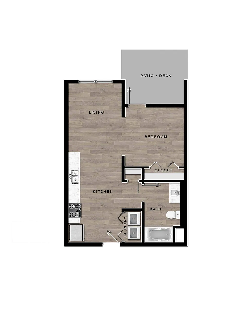 Floor plan Elm Open 1-Bedroom