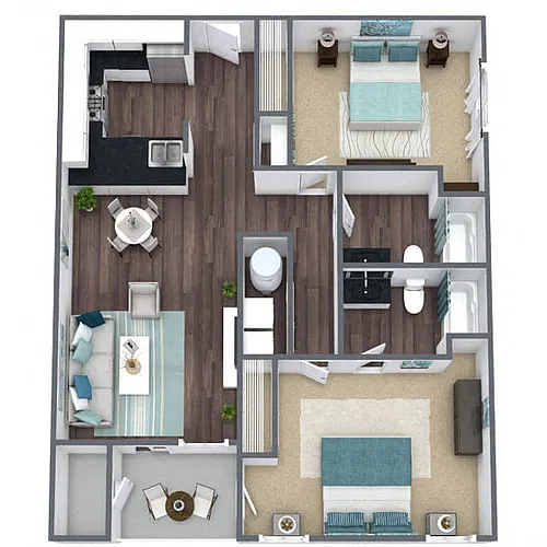 Floor plan B1: 2 Bed 2 Bath