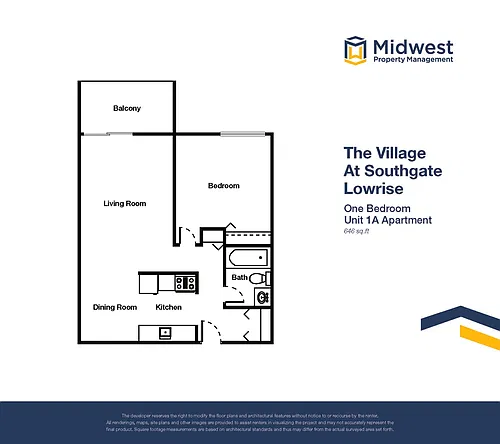 Floor plan 1 Bedroom small highrise renovated