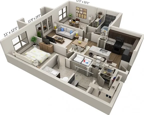 Floor plans are artist's rendering. All dimensions are approximate. Actual product and specifications may vary in dimension or detail. Not all features are available in every apartment. Prices and availability are subject to change. Floor plans are artist