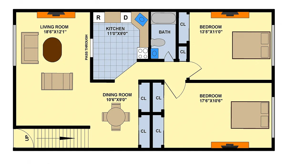 Floor plan Two Bedroom (Upstairs)
