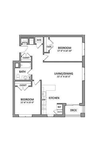 Floor plan Flats at 131 B1A | 2 Bed | 1 Bath