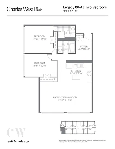 Floor plan 2 Bedroom Suite 2 Bed 2 Bath 3