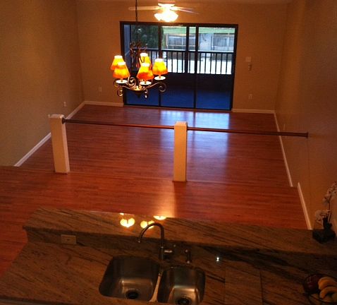 Living room w pond view