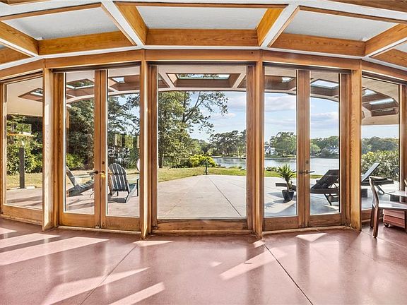 Curved window wall in the 70 ft Great Room