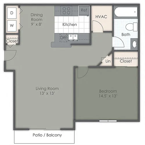 Floor plan A - One Bedroom, One Bath