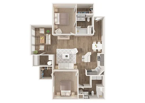 Floor plan Two Bedroom with Sunroom