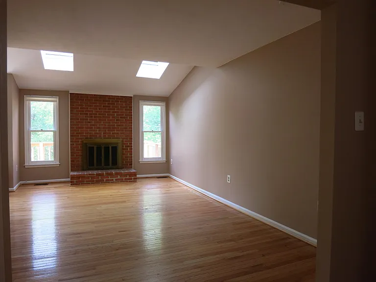 Bright family room with skylights