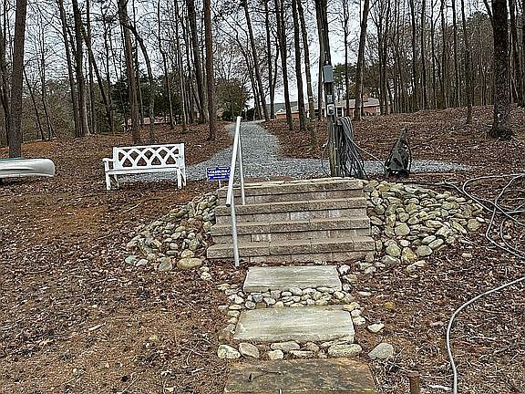 stone steps, aluminum rail