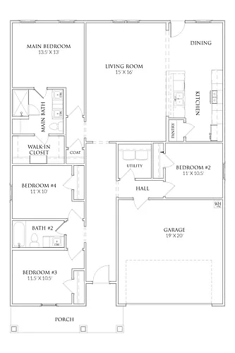 Floor plan 4 Bedrooms and 2 bathrooms