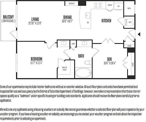 Floor plan 1 Bed/1 Bath Den-1BD