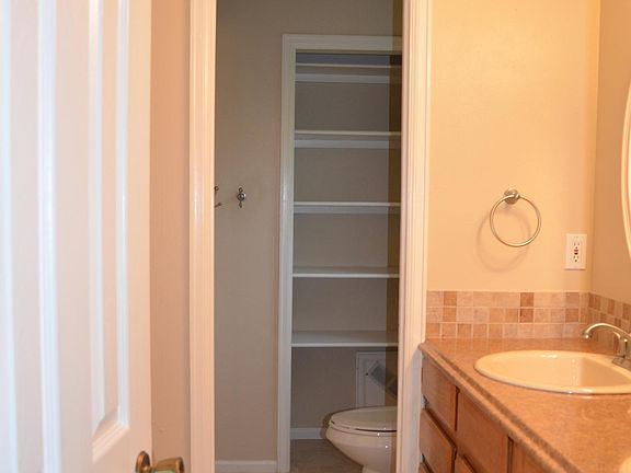 master bathroom double sinks, shower and extra closet