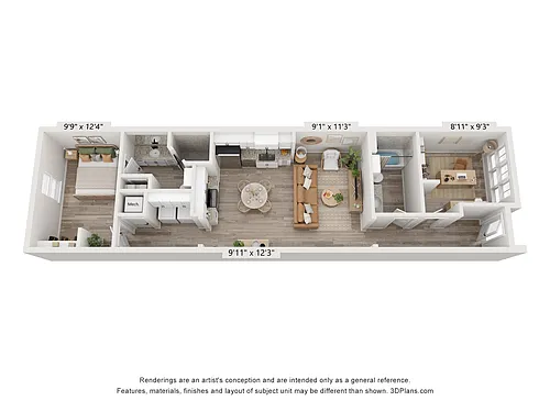 Floor plan 1 bedroom w/ flex space and 2