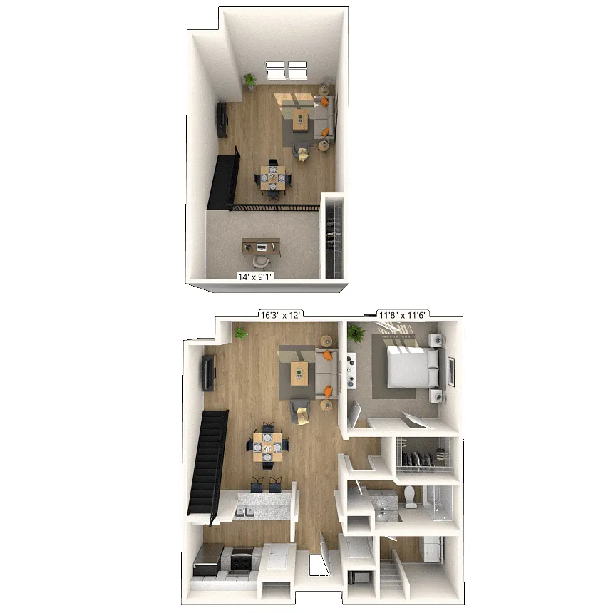 Floor plan Loft 1x1 777-999 SF