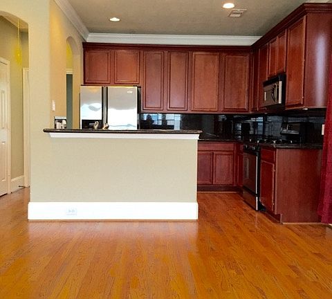 A view of the kitchen from the living room