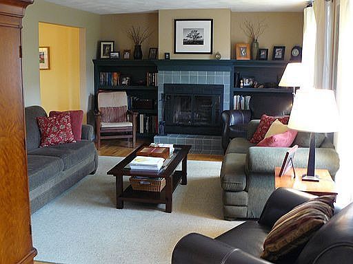 Living Room with slate fireplace surround
