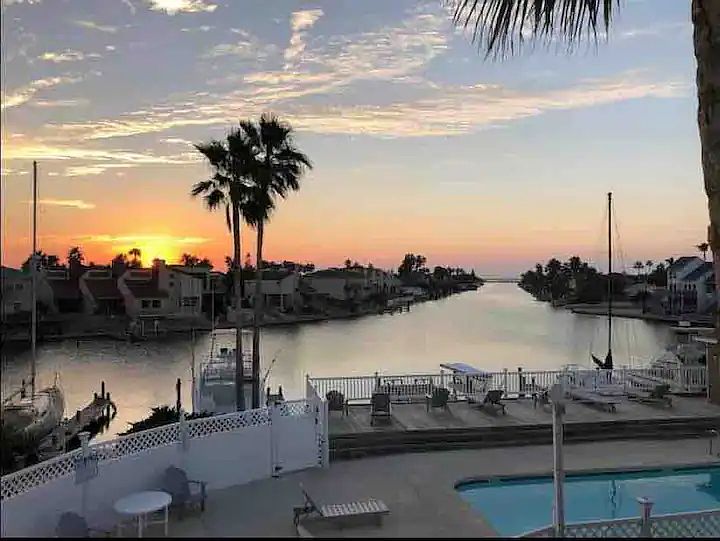 sunset view from outdoor pool