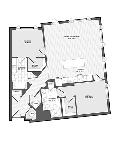 Floor plan 2 Bed2 Bath-2J