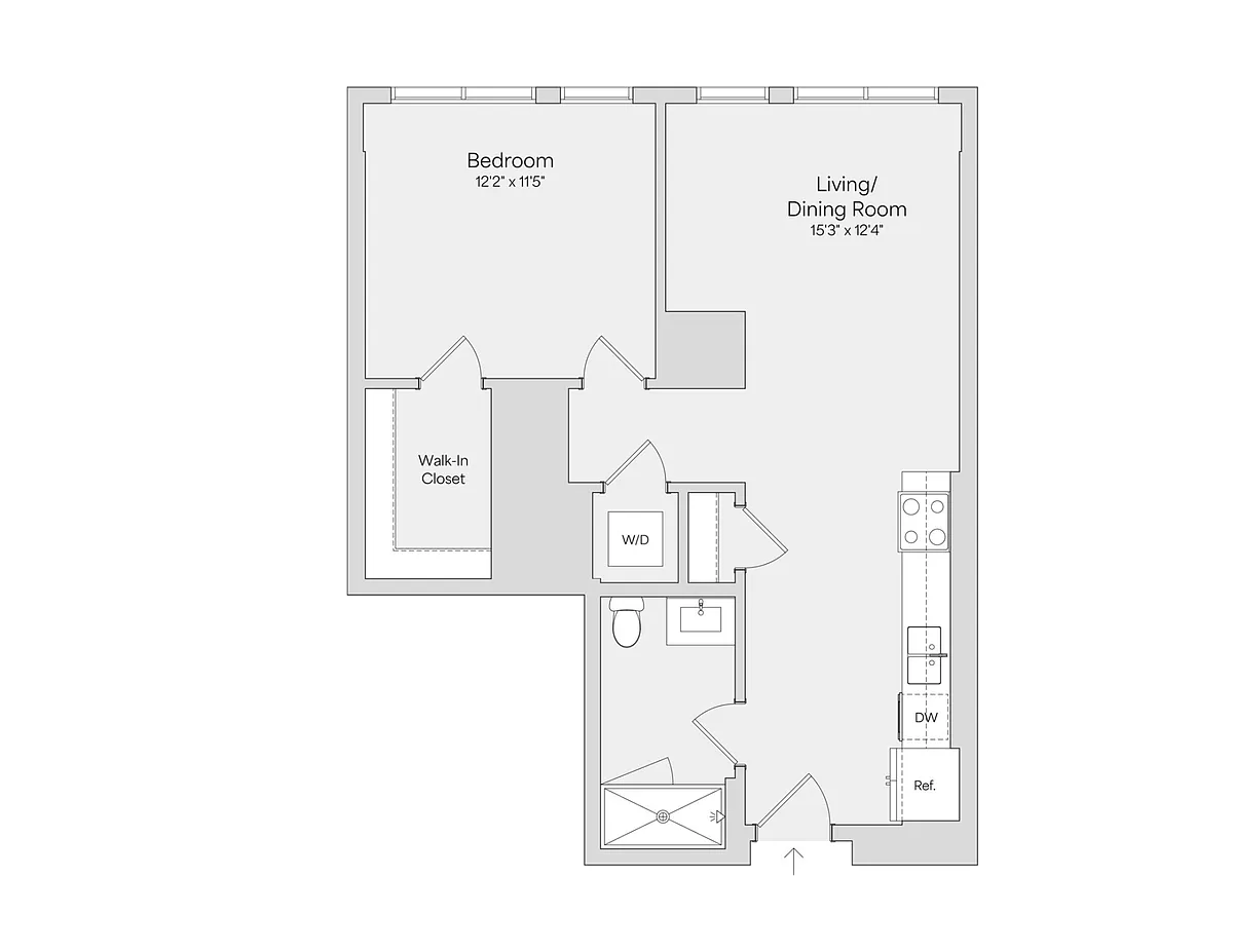 Floor plan 1BR 1BA (720 SF)