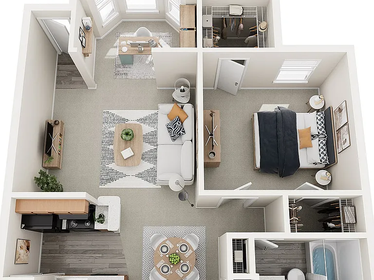 One Bedroom, One Bathroom with Morning Room, 711 sqft. One Bedroom, One Bathroom with Morning Room, 711 sqft.