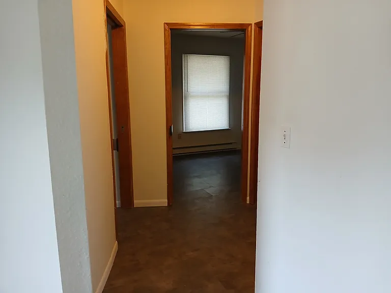 Looking down the hall to the bedrooms, bathroom and a hall closet.