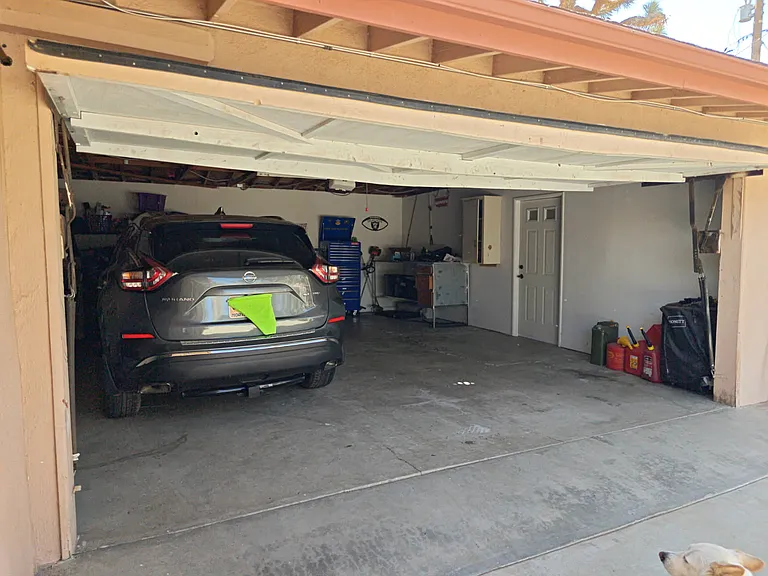 Attached garage with worktable