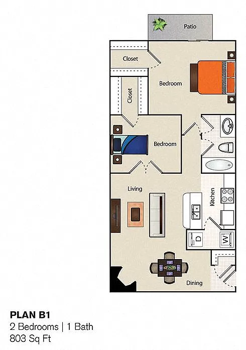 Floor plan 2 Bedroom 1 Bathroom P